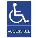 wheelchair accessible sign, white stick figure in a wheelchair with blue background and white words "Accessible," wheelchair accessible rentals in Vancouver, Canada, dog friendly Vancouver rentals wheelchair accessible
